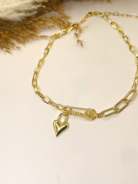 Naszyjnik choker z kłódką w kształcie serca – złoty akcent stylu Naszyjnik choker z kłódką w kształcie serca – złoty akcent stylu
